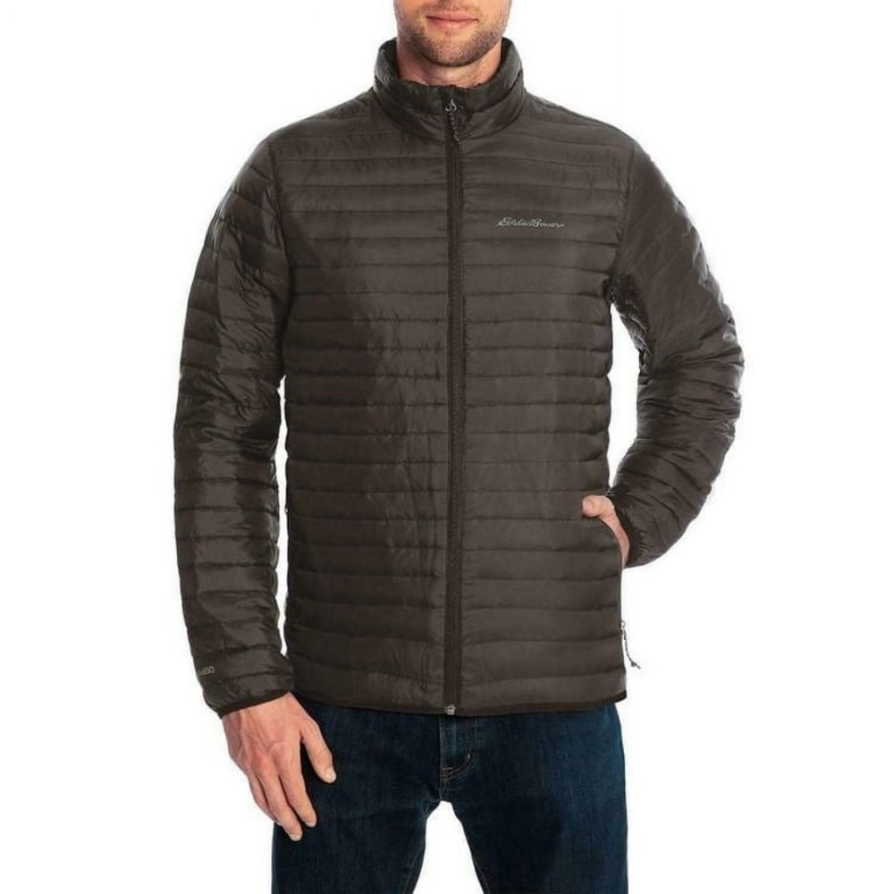Eddie Bauer Down Jacket Mens Black Full Zip Goose Down Puffer size medium